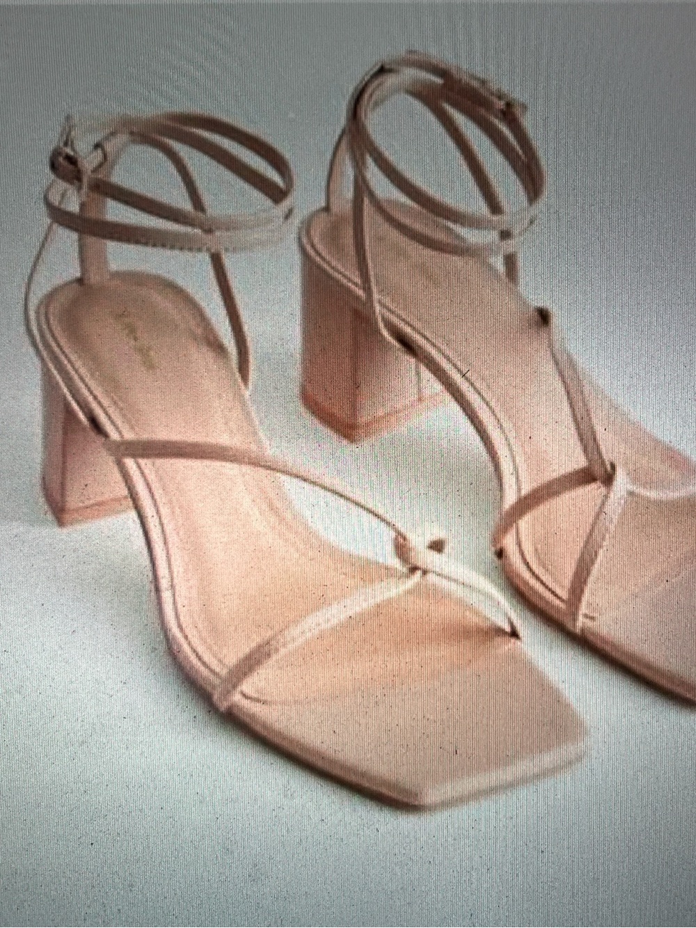 🆕 & Other Stories Ankle Wrap Strappy Block Mid Heeled Leather Sandal Light Beige